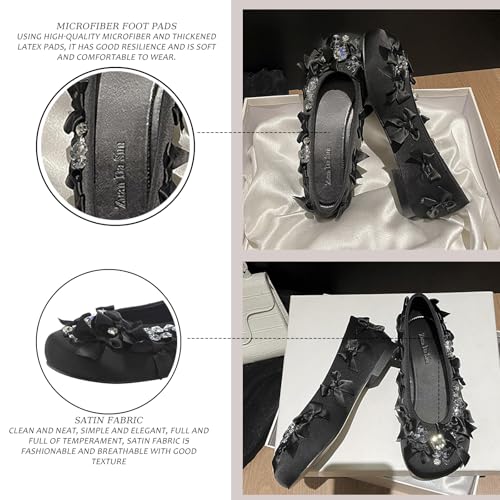 Women's Round Toe Rhinestone Flat Shoes Bow Design Soft Sole Slip-On Casual Fashion Flat Shoes Suitable for Work Dance Party2