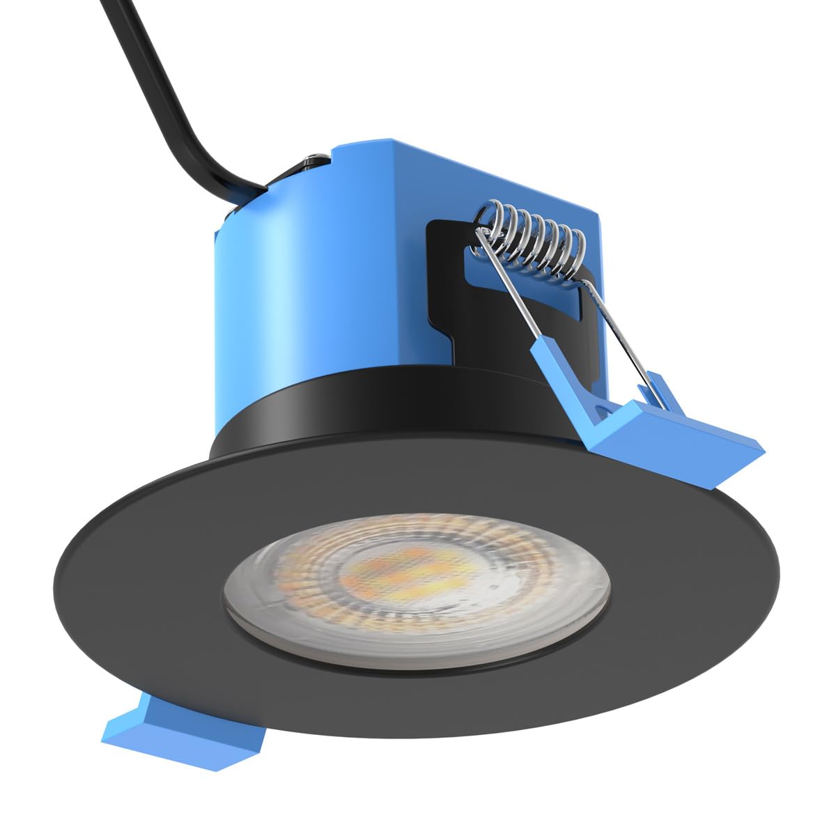 Simple Lighting® Fire Rated LED Downlight, Matt Black, 6W 600 Lumens, CCT Adjustable 3 Colour Temperatures, IP65 Waterproof, Dimmable, 86mm Diameter, 55-70mm Cut-Out