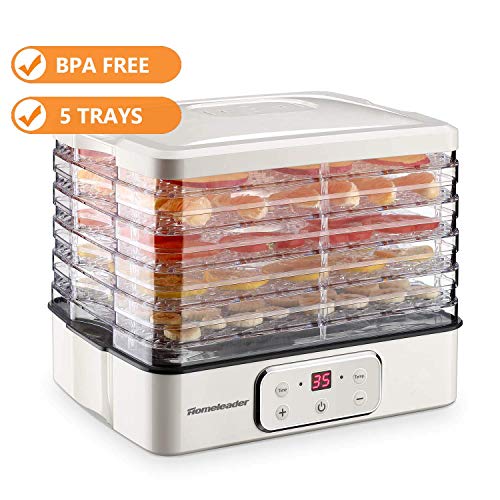 Food Dehydrator, Electric Digital Food Dehydrator Machine for Jerky, Fruit, Vegetables & Nuts, Vegetable Dryer with Timer and Temperature Control, Homeleader Food Dehydrator with Five Trays, LCD Display Screen, K33-022