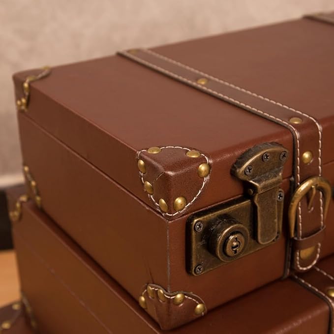 【値下げ】レザー　キャリーケース　スーツケース　アンティーク　ブラウン レザー調スーツケース アンティーク調 収納ケース ボックス トランク