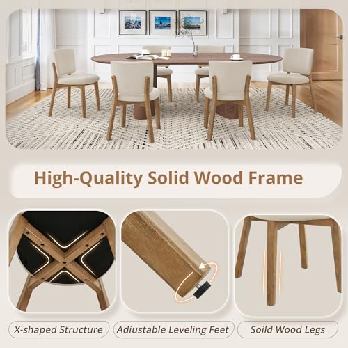 LUE BONA Linen Farmhouse Dining Chairs Set of 4, Natural Wood Leg | Comfortable Wide back with thick foam padded and Solid wood legs for dining room, kitchen or restaurant - Image 5