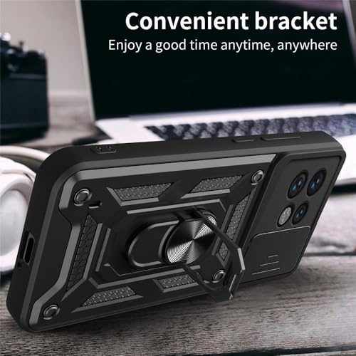 Image of Heavy Duty Back Case Cover for Moto Edge 40 Pro 5G, Shockproof Moto Edge 40 Pro Back Cover, Ring Case with Kickstand and Camera Protection Shutter - Black