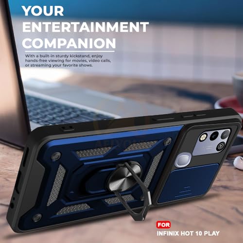 Image of Armor Bumper Back Cover Case for Infinix Hot 10 Play | Rotating Camera Cover, Ring Holder & Kickstand | Heavy Duty & 360 Degree Protection Infinix Hot 10 Play Back Cover (Blue)