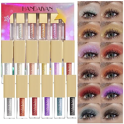 Gireatick 12Pcs Glitter Liquid Eyeshadow Set, 12 Colors Metallic Shimmer EyeShadow Makeup Kit