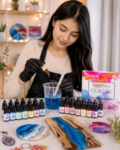 Image of 24 Colors Pigment Set - Liquid Color Dye for Epoxy & UV, Colorant Kit for Jewelry Making, DIY Art & Crafts, Molds, Coasters, Keychains, Tumblers & Casting Projects