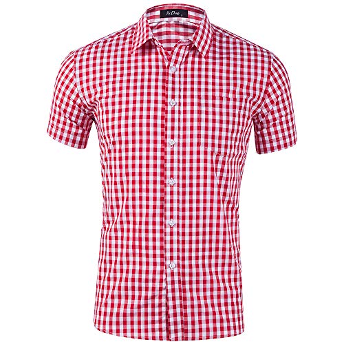 levliong Mens Plaid Shirt Mens Summer Short Sleeve Shirts Short Sleeve Shirt Blouse