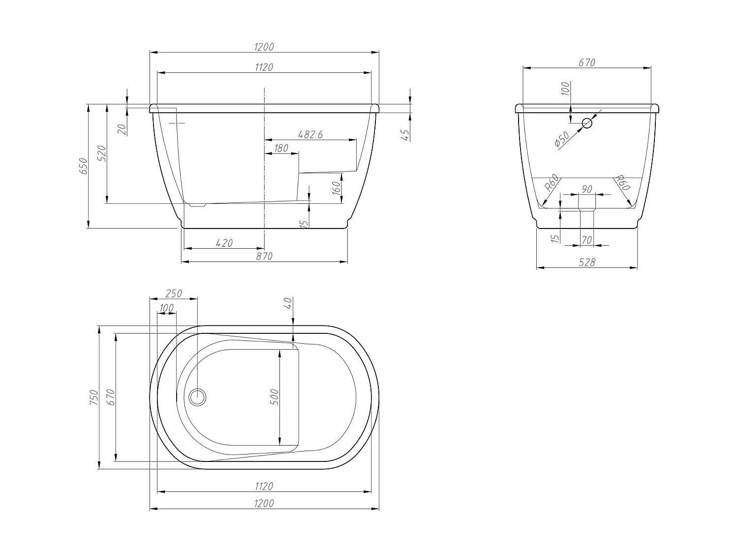 Vente-unique - Vasca da bagno freestanding 120 x 75 x H65 cm - 240L - Bianco - PICCOLA