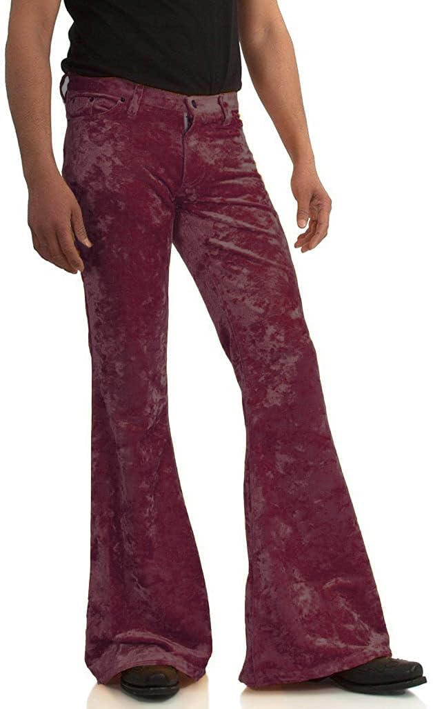 Herren-Hose aus Samt, entspannt, Vintage-Stil, 60er-/70er-Jahre-Stil, Stretch-Passform, klassischer Komfort, ausgestelltes Retro-Bein, Disco-Hose