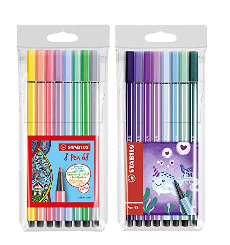 Premium-Filzstift - STABILO Pen 68 - 8er Pack - Pastellfarben & Premium-Filzstift - STABILO Pen 68 - Living Colors - 8er Pack Narwhal