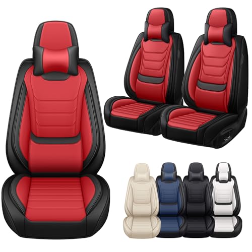 Image of Car Seat Covers Fit for Chevrolet Tahoe 1995-2025, Leather Automotive Seat Covers for Trucks, Heavy-Duty Wear Resistant Seat Protectors, Easy to Install, 2 Seats with Pillows, Black Red