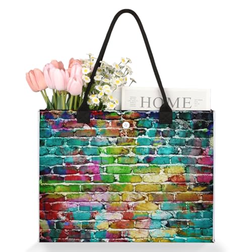 Art Brick Wall Tote Bag for Women Large Beach Bag Reusable Tote Bags for Work Travel Beach Shopping3