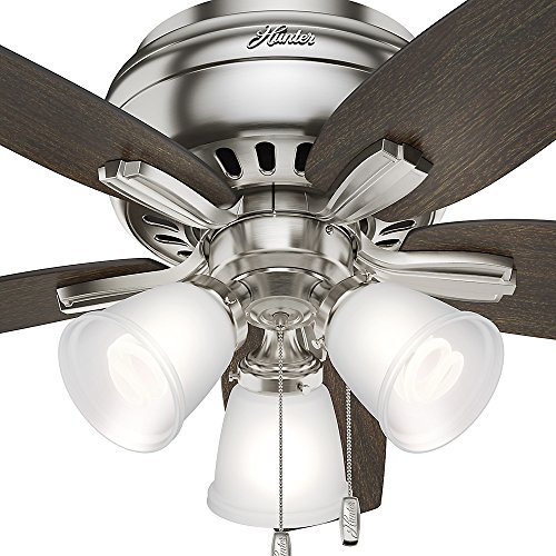 Hunter Newsome Indoor Low Profile Ceiling Fan With Led Light And Pull Chain Control, 42", Brushed Nickel #TOP5
