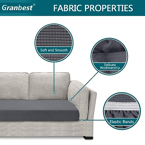 Granbest High Stretch Sofa Seat Cushion Cover Super Soft Couch Seat Cover Sofa Cushion Protector Jacquard Spandex Fabric with Elastic Bottom(3-Piece 3 seater,Grey) - Image 4