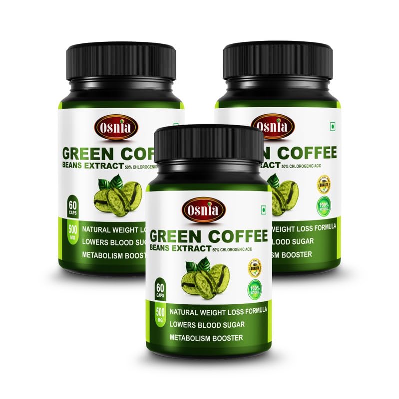 Osnia Green Coffee Extract with 50% Chlorogenic Acid 500 Mg Veg Supplement | Support Good Digestion, Boost Energy & Reduce Waist| - 60 Capsules (Pack of 3)-image-26