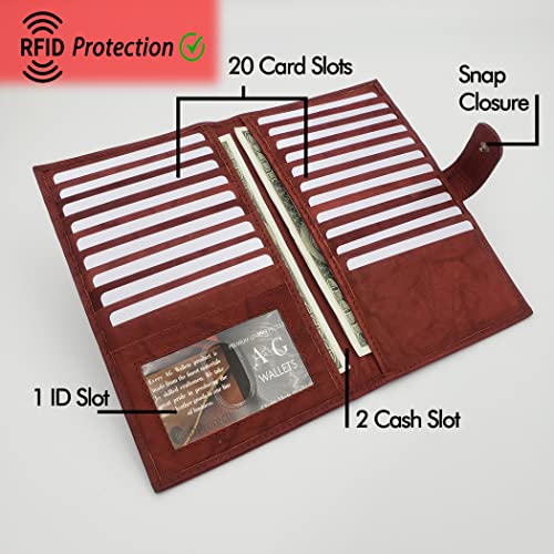 Image of AG Wallets Genuine Leather Mens Long ID 19 Credit Card Security Wallet (RFID BurgundySnapClose)