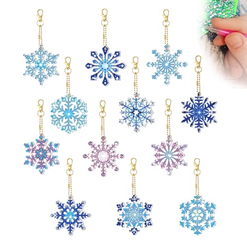 Set de 12 Llavero Navidad 5D Diamond Painting DIY Acrílico：Adornos Navideños con Diamantes Brillantes Kit Manualidades para Niños y Adultos Decoración de Árbol Bolso o Mochila Regalo Creativo de Invie
