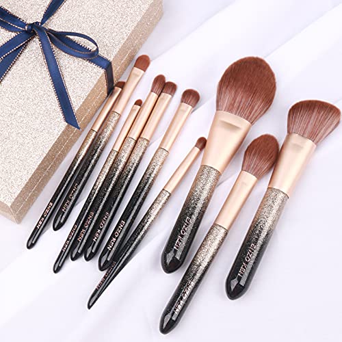 Deluxe Natural Sable Hair Makeup Brush Set With Case By Luxury Enzo Ken, Glitter Eye Eyeshadow Brush Set With Gold Travel Bag, Luxe Black Essential Brushes Pack- Bling Face Contour Bronzer Concealer Complete Cosmetic Brush Sets & Kits #TOP7