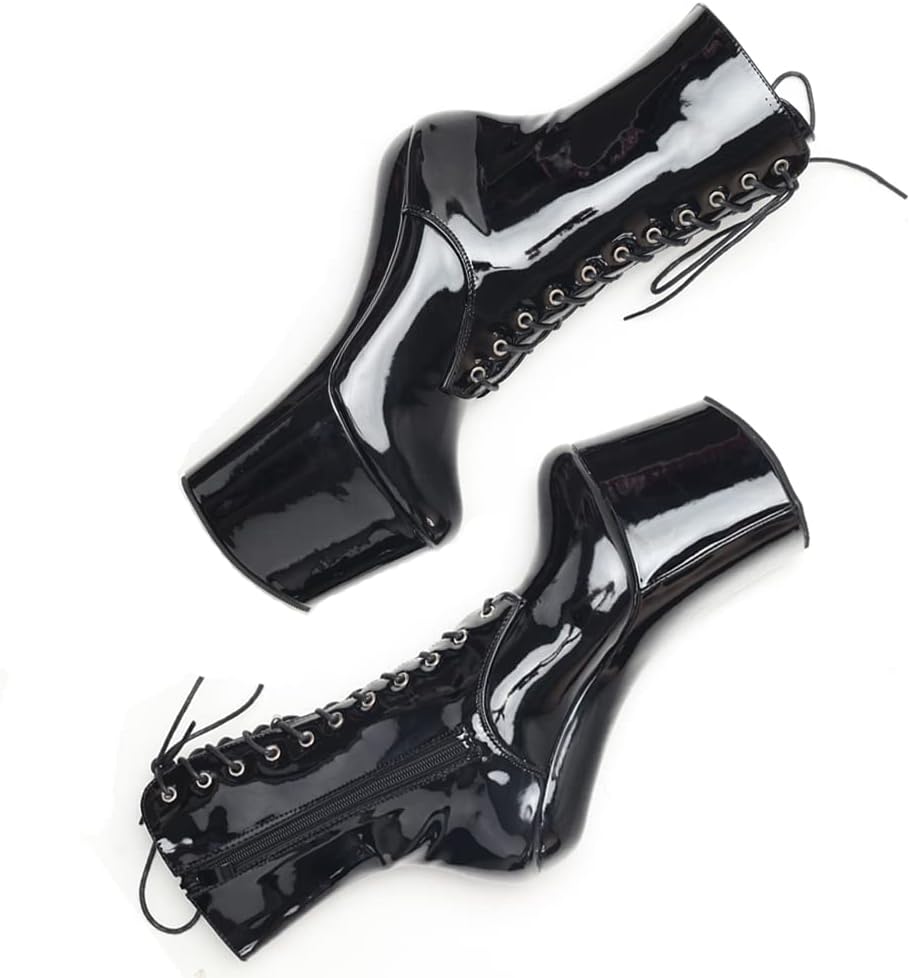 JiaLuoWei Mid Calf Boots, Women's Platform High Heel Lace-up Sexy Fetish Hoof Heelless Sole Mid-Calf Boots
