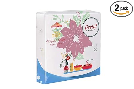 Beeta Printed Excel Napkin Tissue Paper For Home and Office | 50 Napkin x 2 Ply, Pack of 2