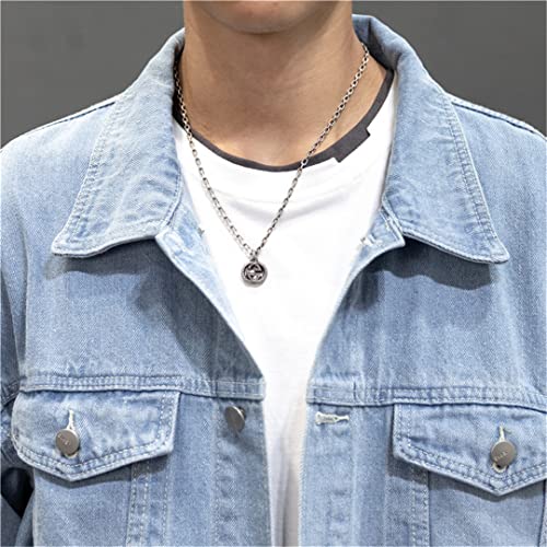 Manteaux en jean vintage pour homme gris veste col rabattable HEYDHSDC XXL - 4