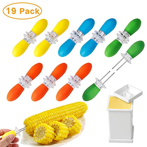 Augsun 18 Pcs Stainless Steel Corn Cob Holders with Silicone Handle & Convenient