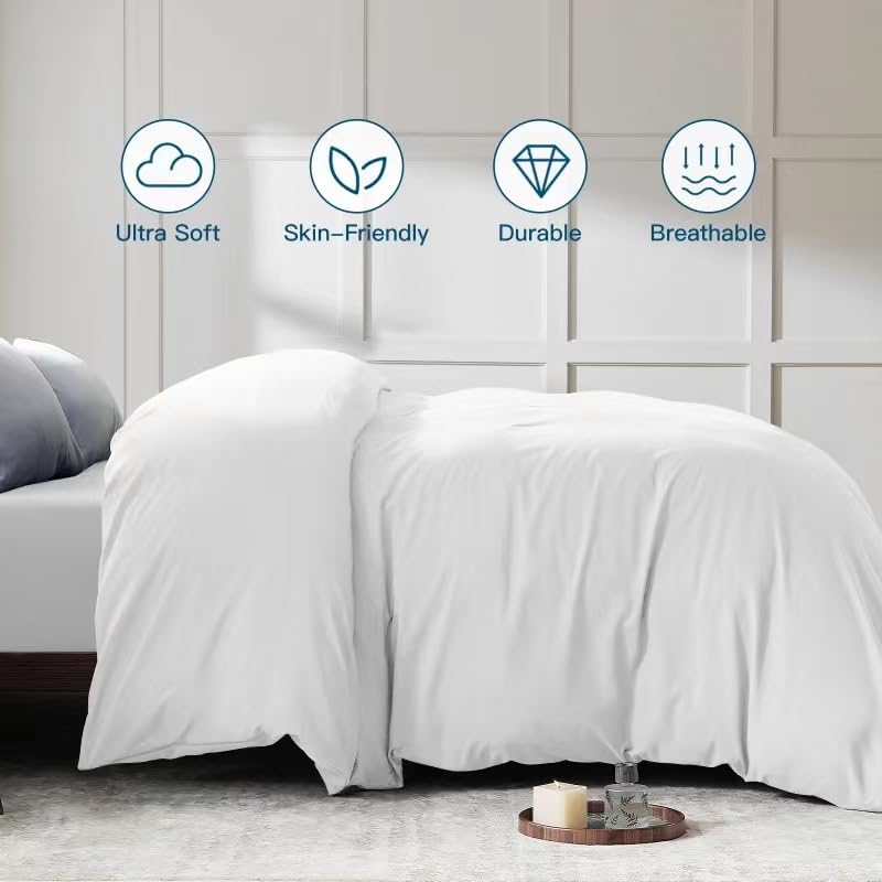Funda de edredón de microfibra ultrasuave extragrande para cama King Plus blanca 4