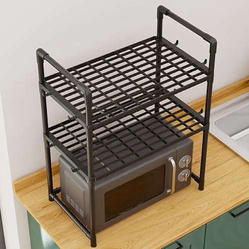 Yiohejy Estante expandible de 3 niveles para horno microondas, estante para microondas, soporte de microondas para encimera que ahorra espacio, estante de almacenamiento ajustable resistente con