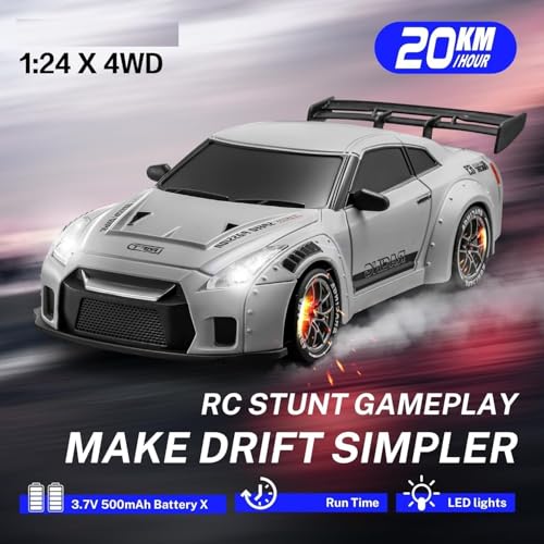 Image of Jack Royal GTR Tokyo Drift Remote Control 1:20 Scale Drift Car | 20Kmph, 2.4Ghz | Rc Drifting Car 4 Wheel Drive Boost Mode Long Range Remote Hard Plastic Top with LED Head Light