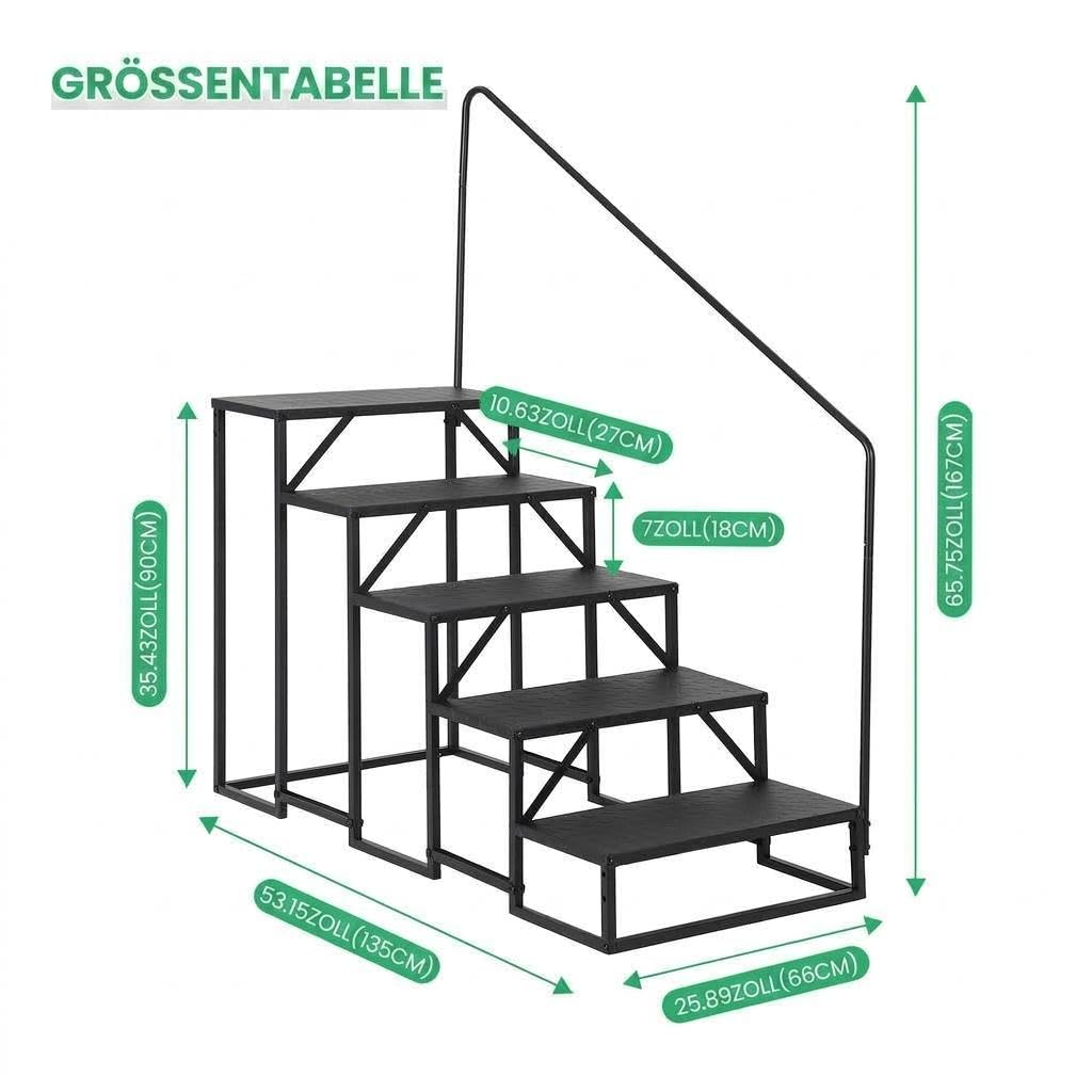 GarveeTech Sichere Wohnmobil-Treppe – rutschfest, 300 kg Tragkraft, robuster Stahl – Breite Stufen, tragbar für Wohnwagen, Bad, Pool, Haustiere – Gelb/Schwarz – 5-stufig mit Einhand-Handlauf, Tape