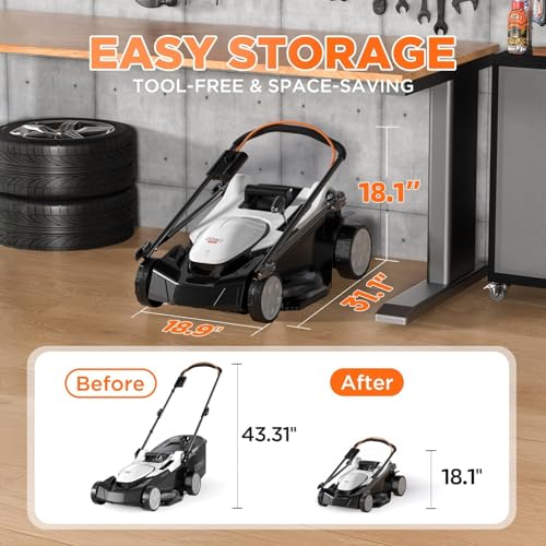 Image of Litheli 18-inch 40V Brushless Lawn Mower for Garden Yards, Lightweight Cordless Lawn Mower Battery Powered with 6-Position Height Adjustment, 2x4.0Ah Battery Include