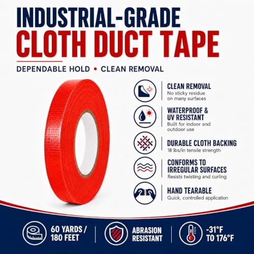 Image of GGR Supplies CDT-36 Industrial Grade Cloth Duct Tape, Red 3 Inch x 60 Yards, Waterproof UV Resistant Heavy Duty, Clean Removal with No Sticky Residue for Repairs, Packaging, and Bundling