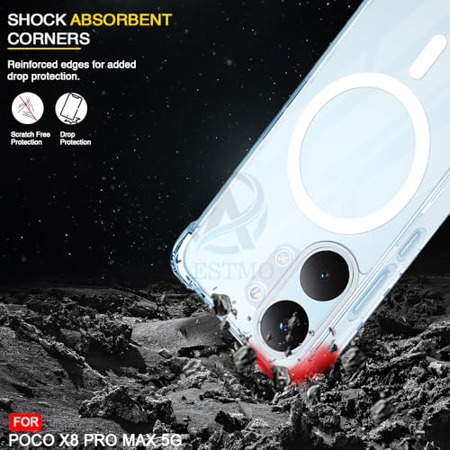 Image of AESTMO Clear Back Cover for Poco X8 Pro Max 5G | 360 Protection | Transparent Back Cover for Poco X8 Pro Max 5G (PC + TPU, Compatible with MagSafe Accessories, Transparent Bumper)
