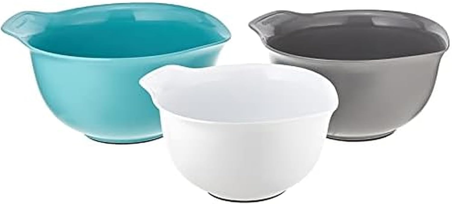 KitchenAid 3-Piece Nesting Mixing Bowls Set (2.5, 3.5, 4.5 Qt) - Non-Slip Base, Pour Spouts, Dishwasher Safe, Space-Saving Storage