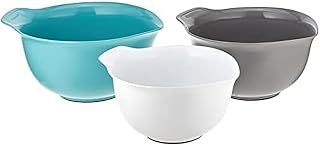 KitchenAid Nesting Mixing Bowls Set of 3 (2.5, 3.5, 4.5 Qt) Non-Slip Base, Pour Spouts, Dishwasher Safe - Aqua Sky, White, Gray