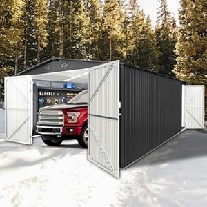 10×20 Garage Shed Metal Building with 2 Lockable Doors and 4 Air Vents Large Sheds Outdoor Storage Clearance Prefab Metal Garage Building for Car Truck Tool Lawnmower Dark Gray