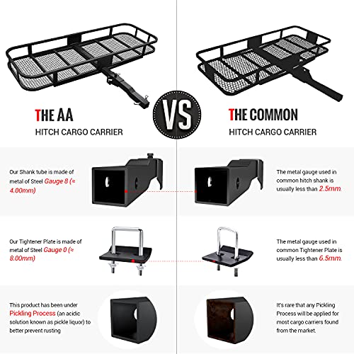 Hitch Mount Cargo Carrier With Cargo Net And Anti-Rattle Stabilizer 60" X 21" X 6" Folding Cargo Basket With 500 Lb Max Capacity Fits 2" Receiver For Car Suv Pickup (Uspto Patent Pending) #TOP2