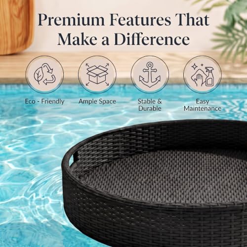Image of BRISHI Luxury Floating Serving Tray | Swimming Pool Floats for Adults for Sandbars, Spas, Bath, and Parties | Floating Tray for Pool Serving Drinks, Brunch, Food on The Water (Black)