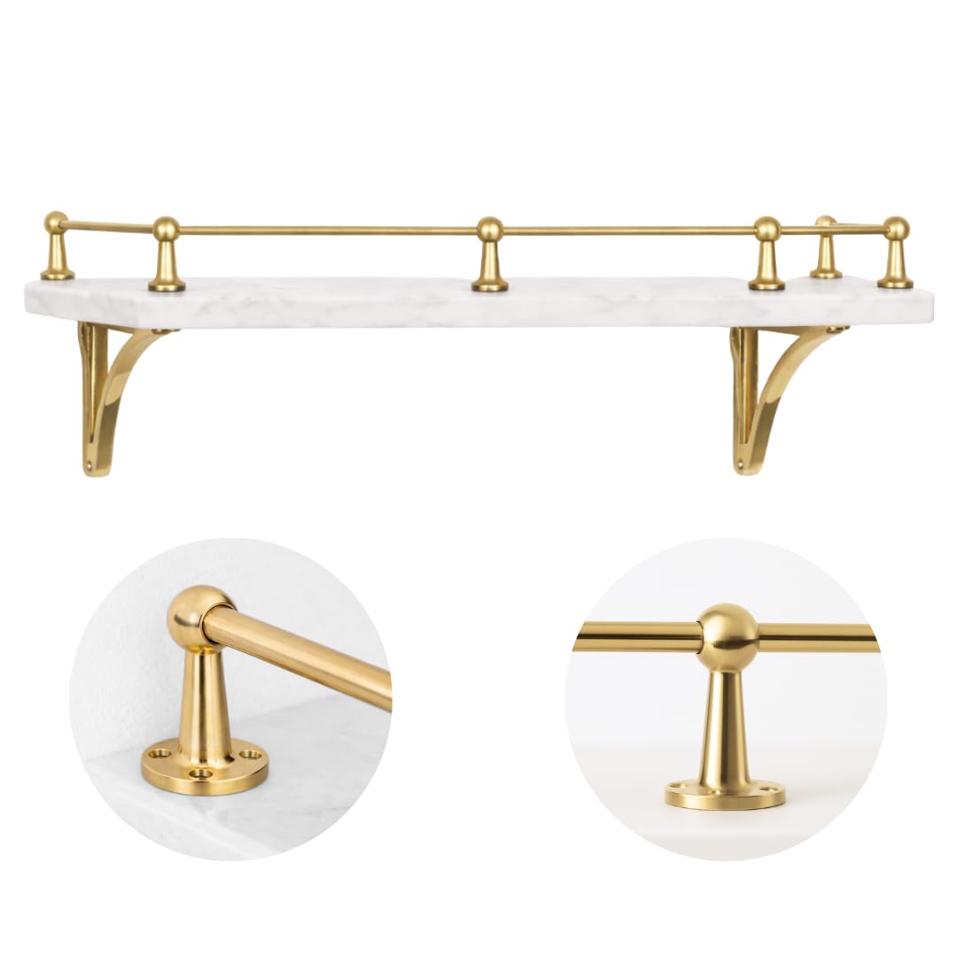 Solid Brass Gallery Shelf Rail - 6mm Rod, Polished Gold Finish - Decorative Shelf Railing System for Kitchen, Bathroom, Living Spaces - 50cm or 100cm - End, Centre and Corner Brackets (Corner Bracket)