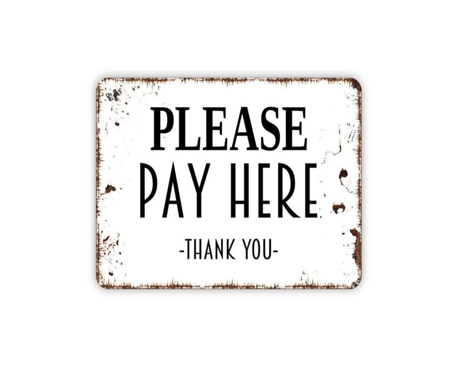 IDGTTLDF Small Business Sign Pay Here Metal Tin Sign Contemporary Wall-Art for Market Stall Register Counter 8 X 12 inch
