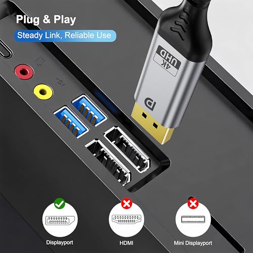 Image of DisplayPort 1.2 Cable 6.6FT, 4K@60Hz, 2K@240Hz /165Hz /144Hz [1 Pack] | DisplayPort Cable 21.6Gbps for HDR HDCP 2.2, FreeSync G-Sync, Braided DP Cable for Gaming Monitor PC Laptop GPU