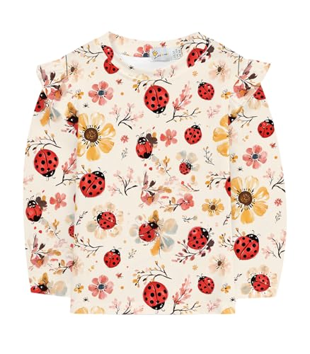 DDSOL Toddler Girl Long Sleeve Shirt Dino Ladybug Butterfly Strawberry Ruffle Long Sleeve Tops for Kids Girl 2-7 Years