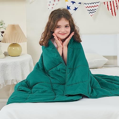 Image of yescool Weighted Blanket (10 lbs, 41 inch x 60 inch, Dark Green) Cooling Heavy Blanket, Perfect for 90-110 lbs, Breathable Throw Blanket Gifts with Premium Glass Bead, Machine Washable