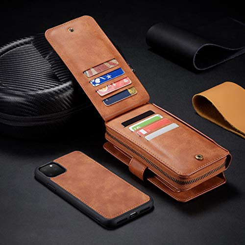 Urvoix for iPhone 11 Pro Max Wallet Case Premium Leather Zipper Purse with Strap, Detachable Removable Magnetic Case with Card Holder Flip Cover for iPhone 11 Pro Max(6.5-inch Display), Brown