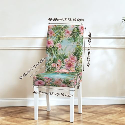 Image of Pink Flamingo Dining Chair Covers Set of 4, Tropical Slipcovers