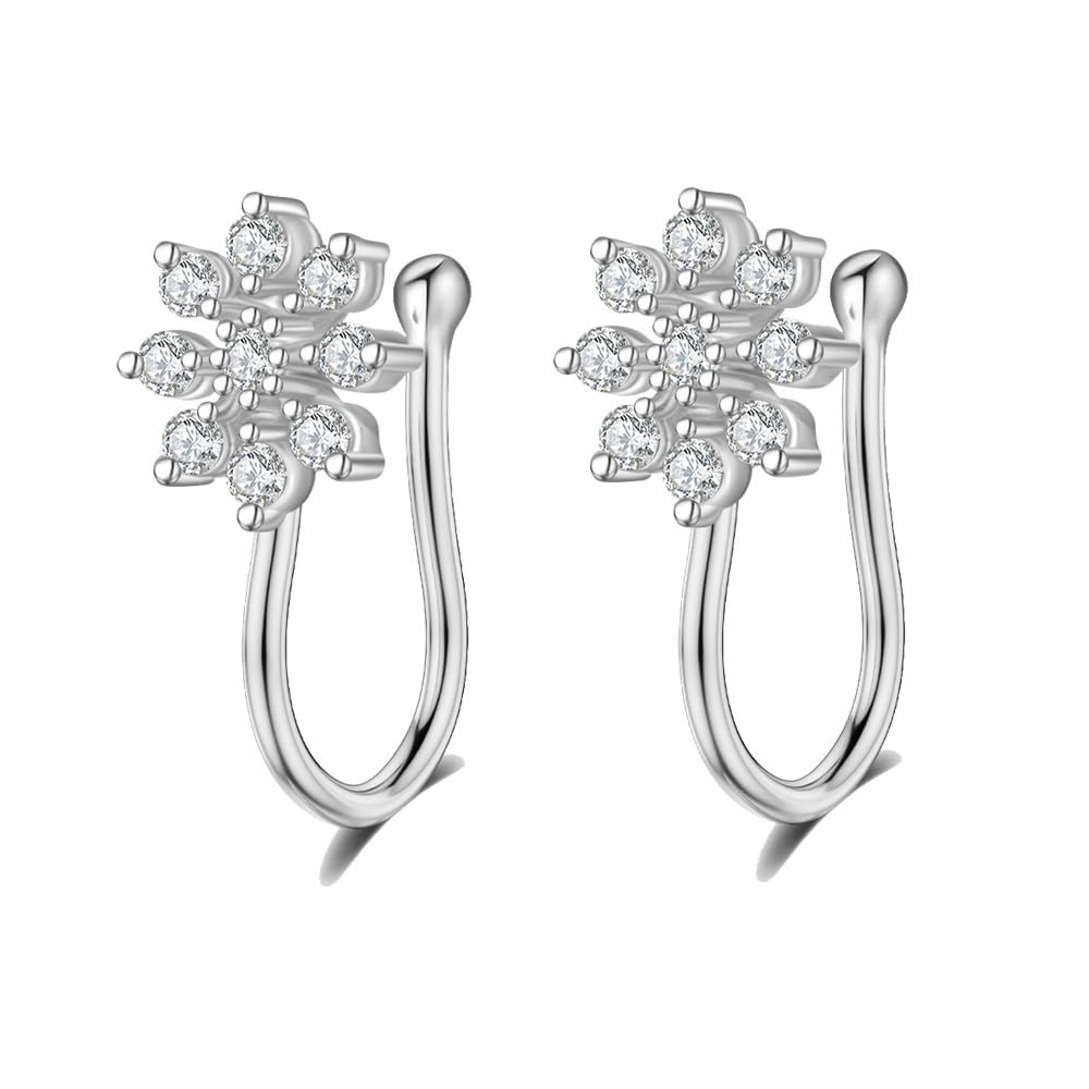 2Pcs CZ Flower Fake Nose Rings Stainless Steel Non Piercing Nose Rings Adjustable Clip On Nose Cuff Gold/Silver Floral Fake Nose Jewelry