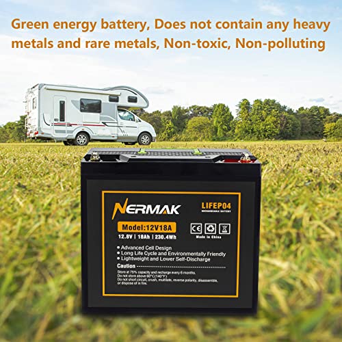image for NERMAK 12V 18Ah Lithium LiFePO4 Deep Cycle Battery, 2000+ Cycles Lithi