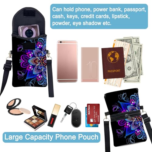 Image of Neoprene Cell Phone Sleeve Pouch Case Bag with Crossbody Strap Neck Lanyard for Women 7.5 X 4.3 in Blue Flower