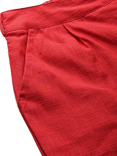 Image of Yash Gallery Women's Regular Fit Mid Rise Solid Cotton Slub Ankle Length Regular Trouser Pant