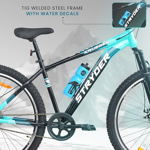 Image of Stryder 29T Krueger Mountain Cycle for Men & Women with Front Suspension and Dual Disc Brake | Single Speed Cycle - Ideal for 12+ Years (Frame: 18 Inches) (Black::Teal Green)