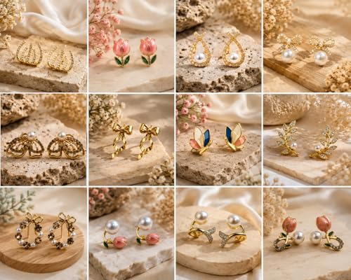 Image of Shining Diva Fashion 12 Pairs Set Earrings for Women Girls with Stylish Organizer Box | Valentine Birthday Rakshabandhan Gifts for Girls Girlfriend Wife Sister
